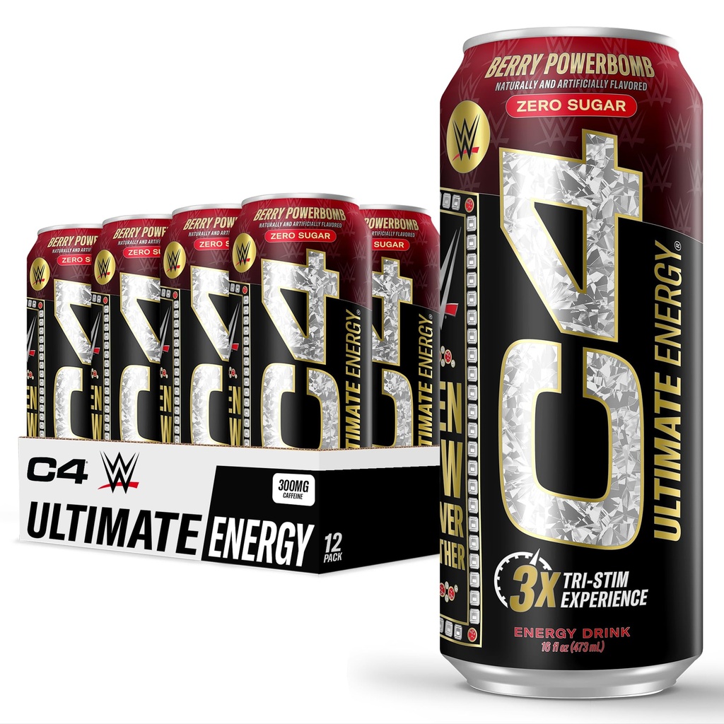 Cellucor C4 Ultimate x WWE XI124; pre Workout Sugar Free Energy Drink XI124; Tri- Stim Experience with 300mg Cafine + TeaCrine + Dynamine XI124; Berry Powerbomb XI124; 16oz (opakowanie 12)