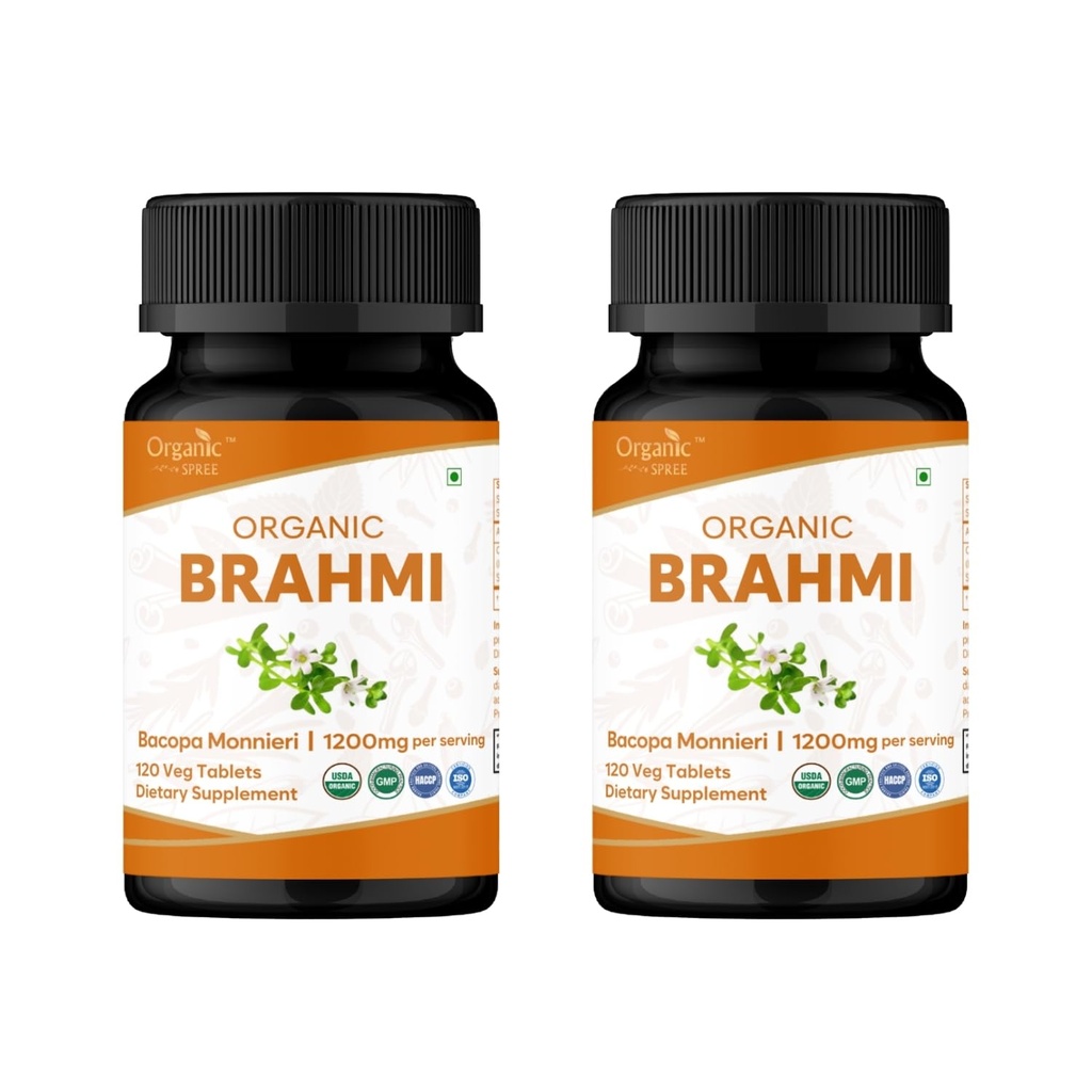 Brahmi 120 Tablets - USDA Organic Bacopa Monnieri Supplement - Supports Focus, Calm & Memory - Herbal Nootropic * - Opakowanie 2