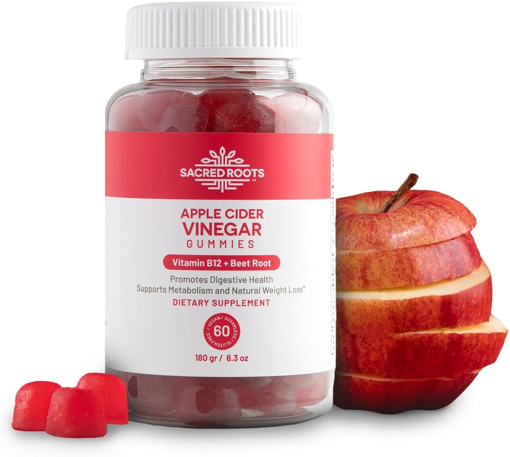 Jabłko Cydr Gummie Ocet - Bez cukru Gummie Jabłkowe Cydr z witaminą B12 i Buraka w proszku - Wegan, Non-GMO & Gluten- Free, Made in USA (30 Servings)
