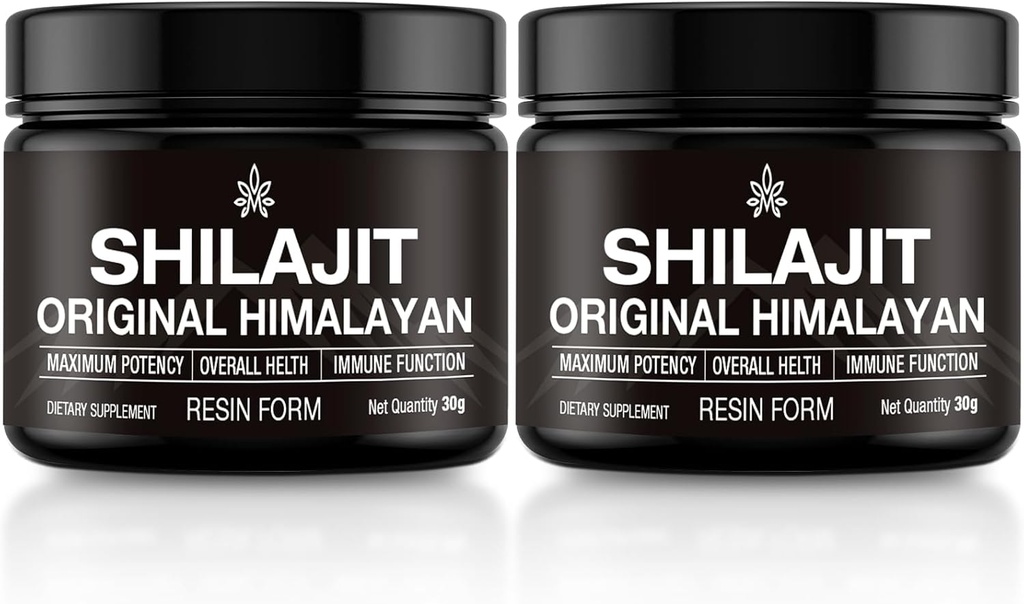 Shilajit Pure Himalayan Organic Shilajit Resin Gold Stopień 100% Pure Shilajit dla mężczyzn i kobiet z kwasem Fulvic, 85 + Minerały śladowe, Test laboratoryjny energii, Wsparcie immunologiczne, 30 Grams (2 opakowania)