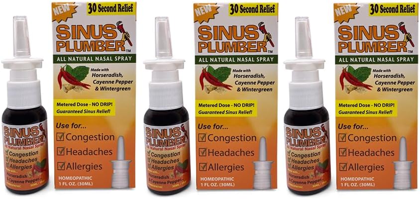 Sinus Plumer 3 Pack - Natural Saline Nasal Spray z Capsicum Pepper i Wintergreen