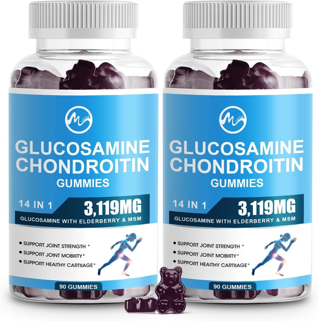 M cala Glukozamina Chondroitin Gumiaki, 1500mg Glukozamina & 1000mg MSM na Serving, Joint Supplement for Adult, Elderberry Flavor, 45 Służenie (Opakowanie 2)