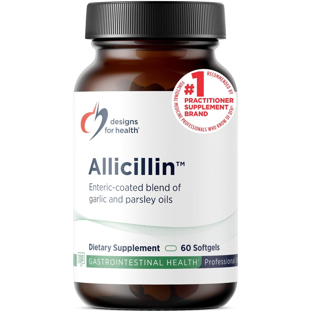 Designs for Health Allicillin - Allicin Supplement with 200mg Garlic Oil + Pietruszka - Czosnek Pigułki z potężnymi siarkami - Enteric Coated to help Reduce Odor, Non-GMO (60 Softgels)