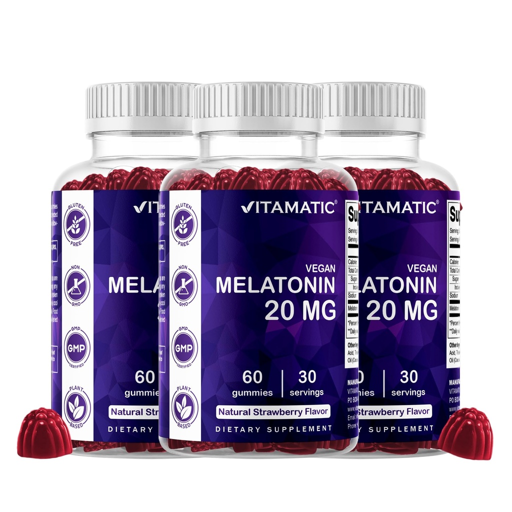 Melatonina witamatyczna 20 mg Gumiaki dla dorosłych, 30 Służenie - 60 Gumiaki wegetariańskie - Suplement do formowania habit