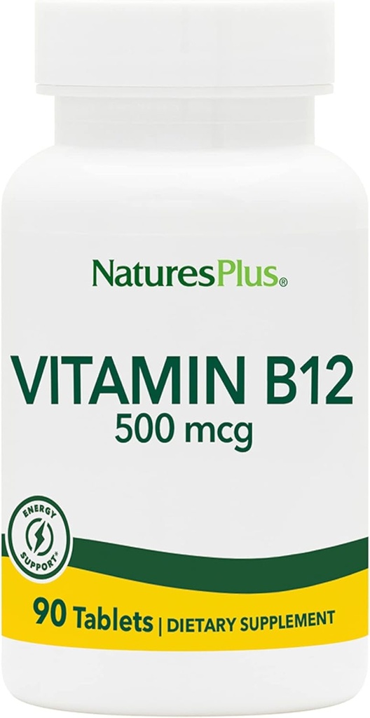 Natury Plus Witamina B12 (Metylokobalamina) - 500 µg, 90 Tabletki wegetariańskie -Wysoka potencja Red Blood Cell Support - Natural Energy Booster, Promotes General Health - Gluten- Free - 90 Servings