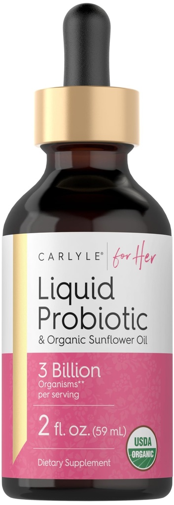 Probiotyk płynny Carlyle dla kobiet 124; 2 fl oz 124; z organicznym olejem słonecznikowym 124; 3 Miliard Aktywnych Organizmów 124; Suplement diety dla niej