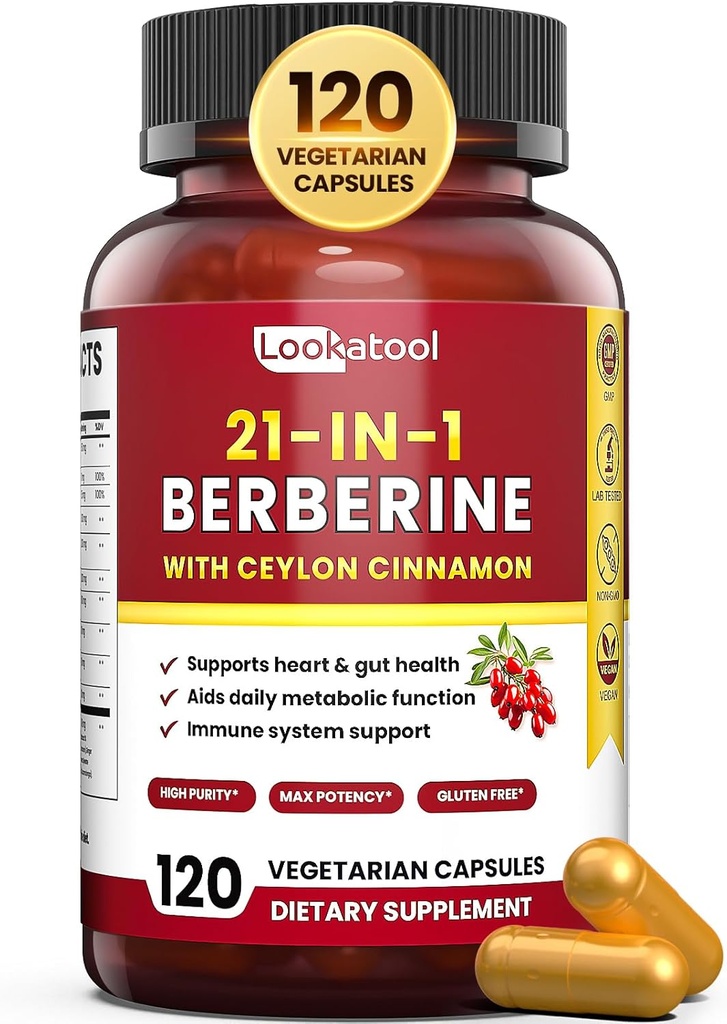 21- in-1 Suplement berberyjski z Ceylon Cynamon - Organic Berberine HCL Phytosome, 5X Wyższa Absorpcja dla wsparcia metabolizmu 120 Kapsułki
