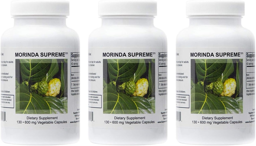 Supreme Nutrition Morinda Supreme, 130 Whole Noni Owoce Kapsułki wegetariańskie 124; 3 Pack
