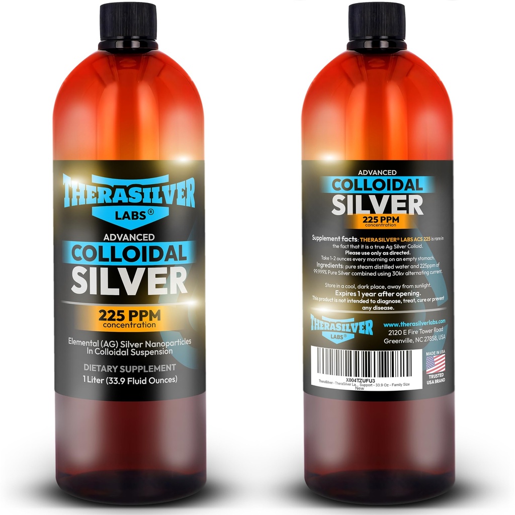 TheraSilver- TheraSilver Labs ACS 225- Advanced Colloidal Silver Liquid- 225 PPM- Pure Bioactive Nano Cząsteczki dla immunologicznego wsparcia - 32 Oz- Rozmiar rodziny