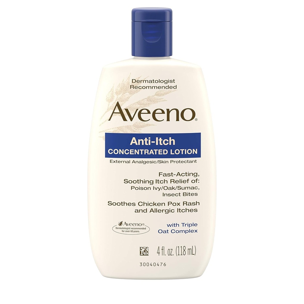 Aveeno Anti-Itch skoncentrowany balsam z Calamine i Triple Oat Complex, Chroniący skórę dla sprawnie działającego łagodzenia swędzi od Poison Ivy, Insect Bites, Chicken Pox i Allergic Itches, 4 fl. oz.