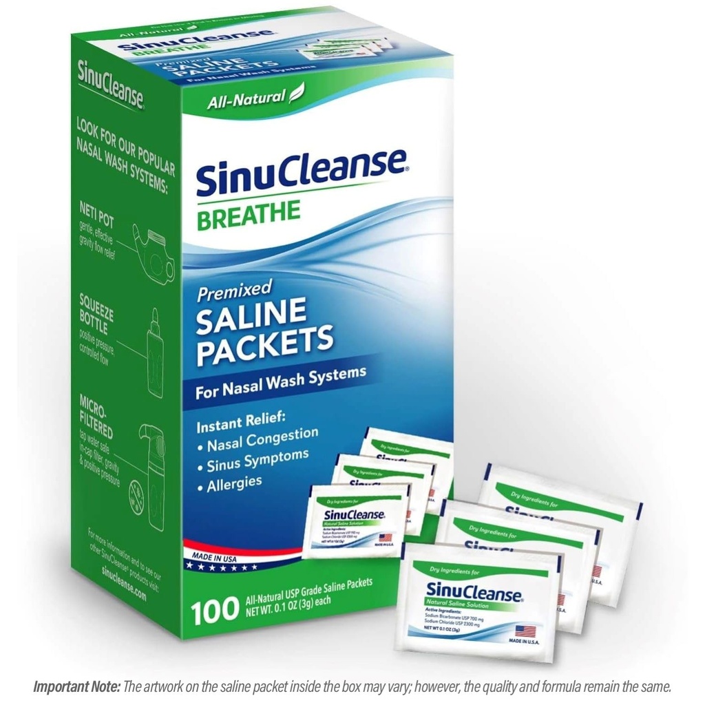SinuCleanse wstępnie mieszane pakiety soli dla Sinus Rinse i Nasal Nawadnianie Systemów, 100 Hrabia, Made in USA, All- Naturalne, Farmaceutyczne i PH Zbalansowane