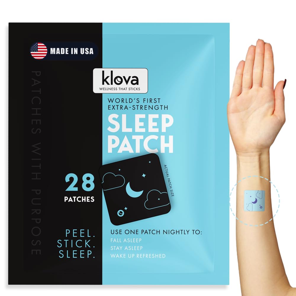 Klova Extra Strength Seep Patches dla dorosłych 124; Natural Sleep Assistance with 6mg Melatonin, Valerian & L- Theanine Assistance 124; Non-Habit- Forming Deep Sleep Support for Men & Women Assistance 124; 28 Pats