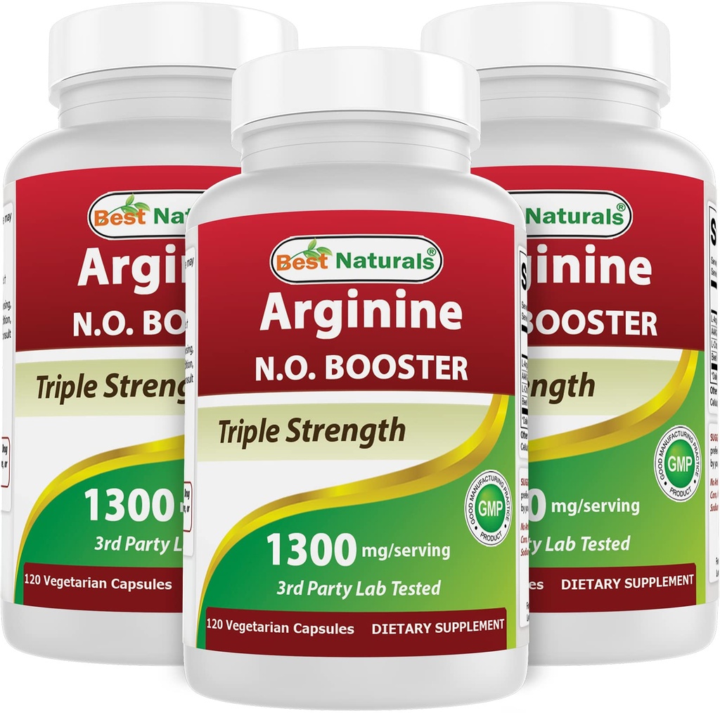 Najlepsi Naturals L- Arginine NO Booster Triple Strength 1300 mg Podawanie 120 Kapsułek Veg (120