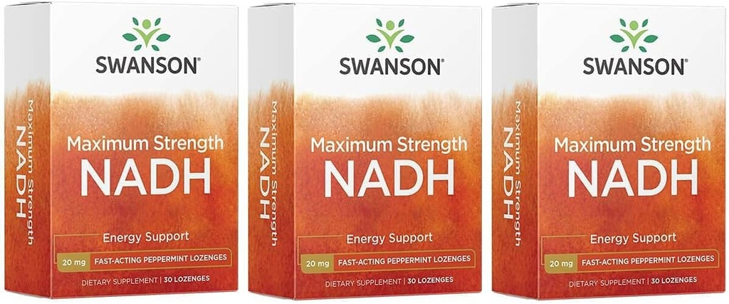 Swanson Maksymalna siła NADH - Szybkie działanie Peppermint Lozenges do promowania zdrowia mózgu i wsparcia energetycznego - Witamina B3 Koenzym pomóc w walce z zmęczeniem - (30 Tabletki, 20 mg Każdy) 3 Pack