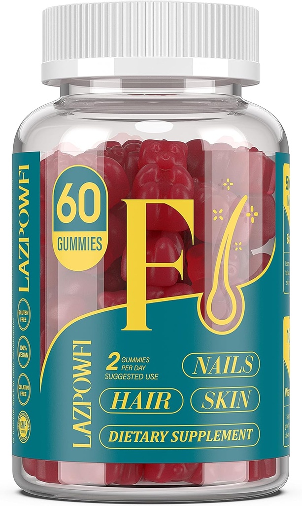 Biotin Gumiaki do włosów, skóry i paznokci - Witaminy do włosów dla mężczyzn i kobiet, 10,000mcg Max Siła Witamina B7 do wzrostu włosów i mięśni paznokci, 60 Counts - Żurawinowy Falvor