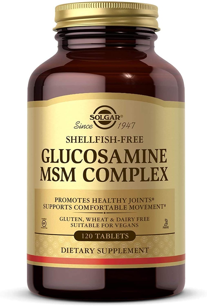 Solgar Glucozamine MSM Complex, 120 Tablets - Promotes Healthy Joints - Obsługuje zakres ruchu i elastyczności - Supports Collagen - Shellfish-Free - Gluten Free, Dairy Free, Kosher - 40 Sługi