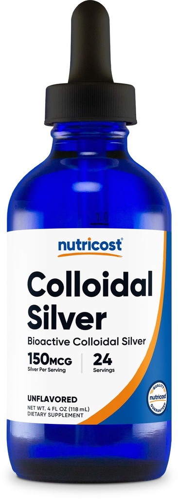 Nutricost Colloidal Silver 4oz - Błękitne butelki szklane Cobalt, Bio-Active Colloidal Silver