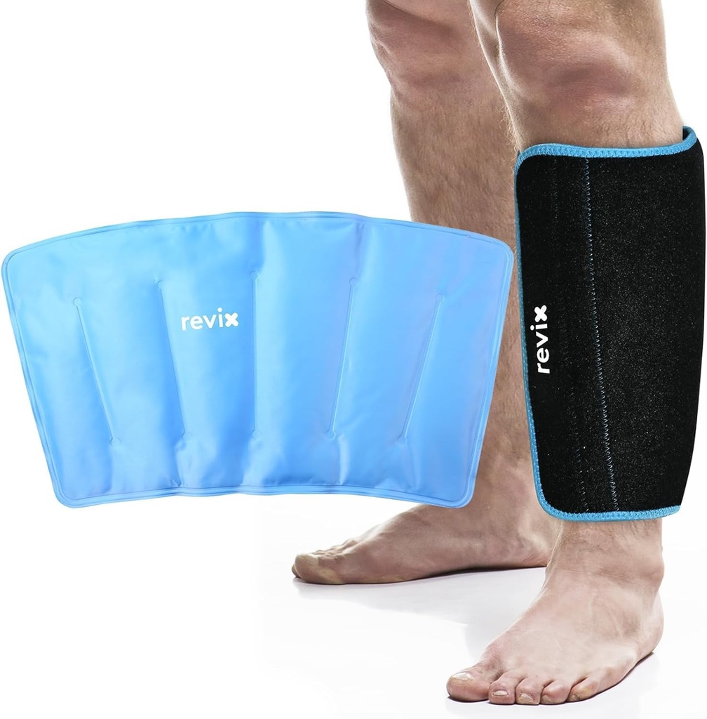 REVIX XL Shin Ice Pack wielokrotnego użytku żel zimny Pack dla cieląt i kolanka Discomfort Relief, Leg Cold Therapy Compression Sleeve Refreezable, 360 ° Pełna pokrywa