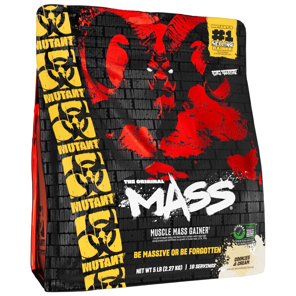 Mutant Mass Yellow 124; Masa ciała Gainer Protein Powder - wysoki poziom Calorie Protein Powder for Mass Grease - Cookies and Cream - 5 funtów