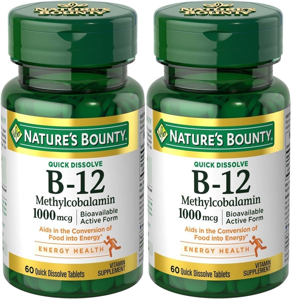 Nations Bounty Methylcobalamine B12 Microlozenge Tablets, 1000 µg, 120 Count), 60 Count (Pack of 2)