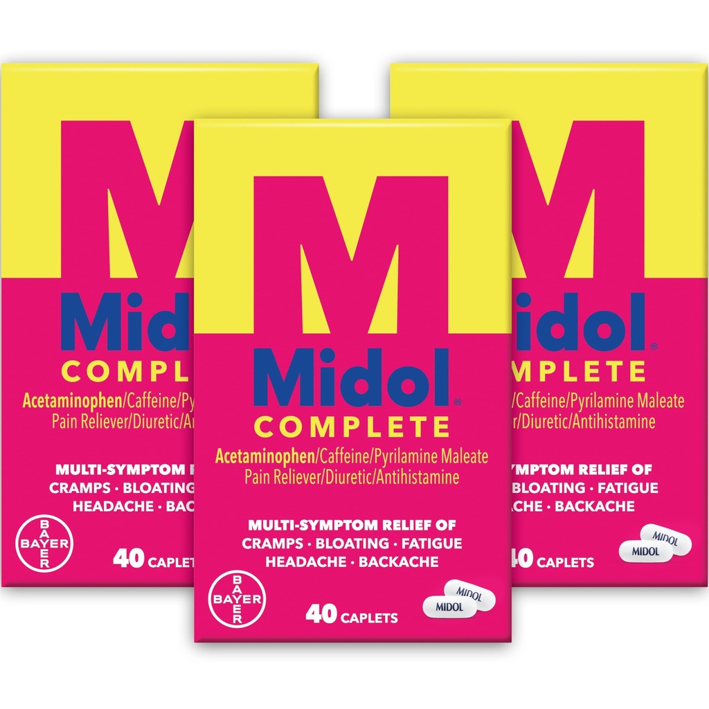 Midol Kompletna menstruacyjna ulga bólowa Kapsułki z acetaminofenem na skurcze miesiączkowe, i menstruacyjna ulga objawowa - 40 liczenie (opakowanie po 3) (opakowanie po 3) (opakowanie po 3)