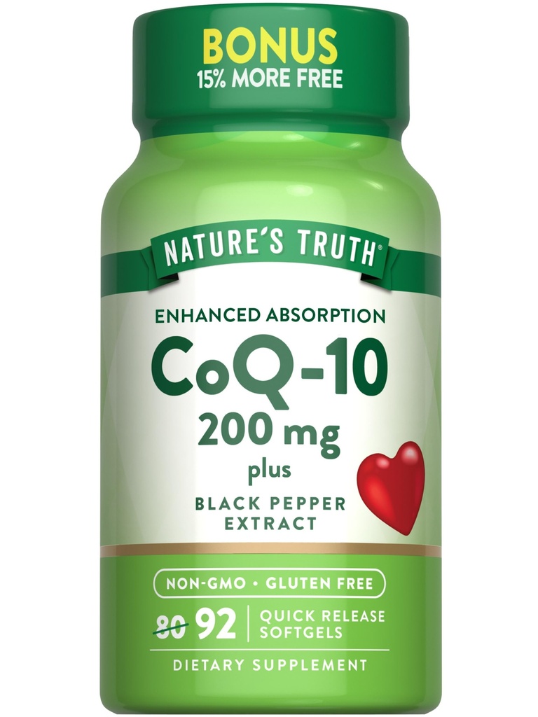 Nature 's Truth CoQ10 200 mg Softgels 124; 92 Hrabia 124; Zwiększona absorpcja 124; z Black Pepper Extract 124; Non-GMO & Gluten