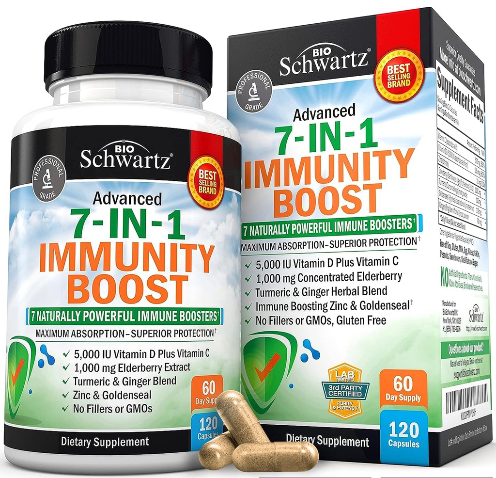 Suplement wsparcia immunologicznego z witaminą cynku C Witamina D 5000 IU Elderberry Ginger D3 Goldenseal - Dr Zatwierdzona odporność Witaminy dla dorosłych kobiet i mężczyzn - Naturalny system immunologiczny Booster Defense -120ct