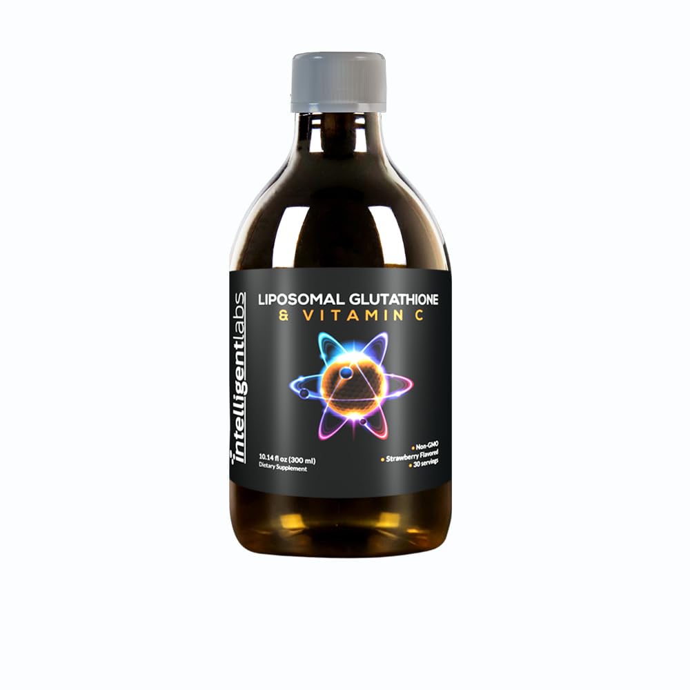 Intelligent Labs Liposomal Glutathione + Witamina C, Advanced Liquid Antioksydant Formula, 500 mg Reduced L- Glutathione + 1000 mg Witamina C na Serving, 30 Służenia, Soy Free