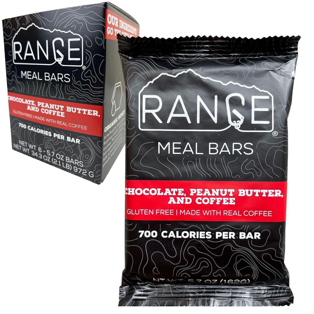 Range Meal Bar - Wysokie Calorie Meal Bar wymiany - Guten Free Bars - Backpacking Posiłki - 6 Pack (Czekolada, Masło orzechowe i kawa)