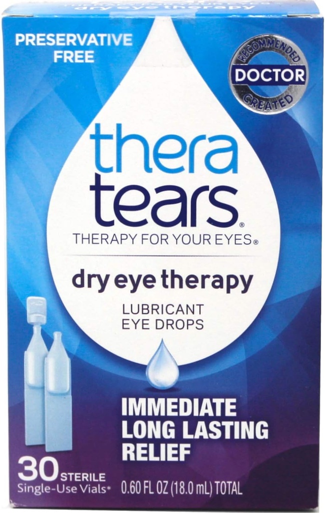 TheraTears Eye Drops for Dry Eyes, Dry Eye Therapy Lubricant Eyedrops, Conservative Free, 30 Cont Single- Use Vials
