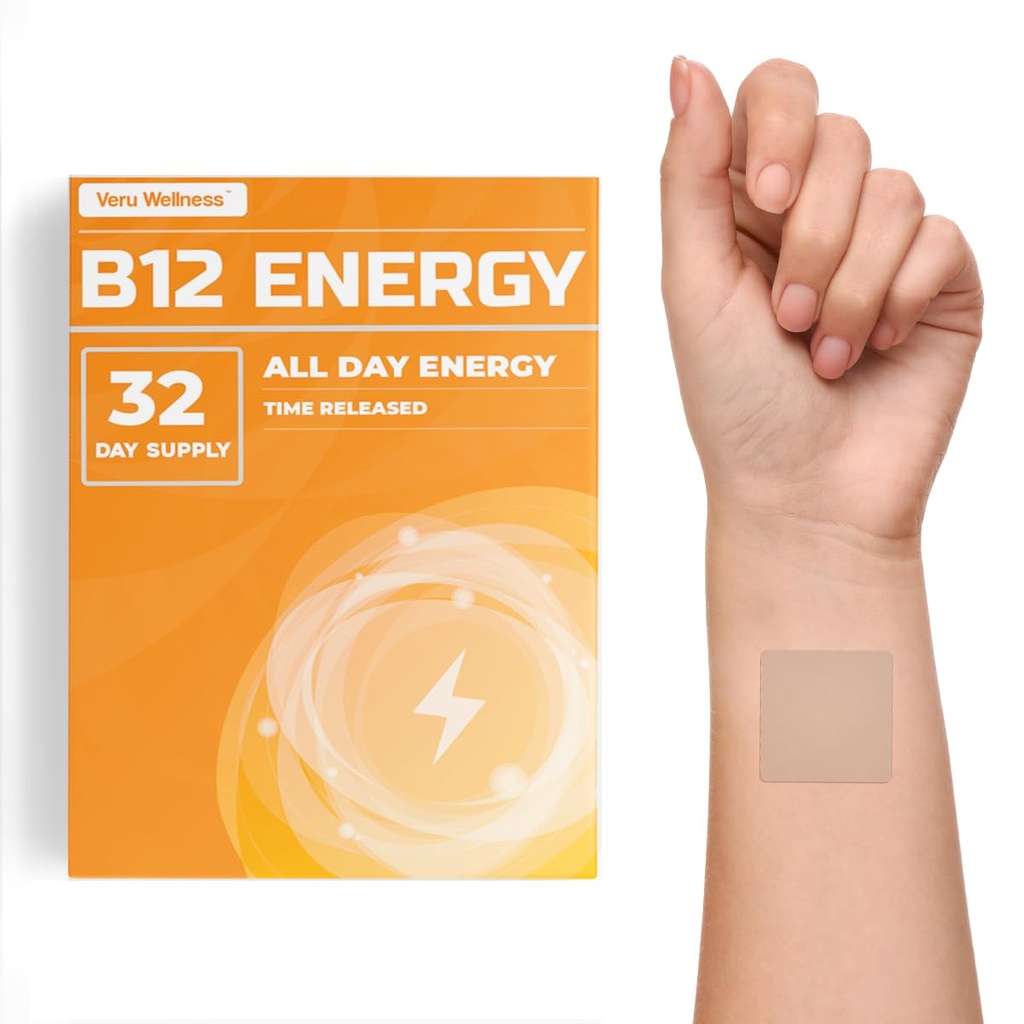 Veru Wellness B12 Energy Patch - Energy, Focus - B12, C, B6, Iron, Guarana i Garcinia Cambogia - Zewnętrzne Użyj tylko - 32