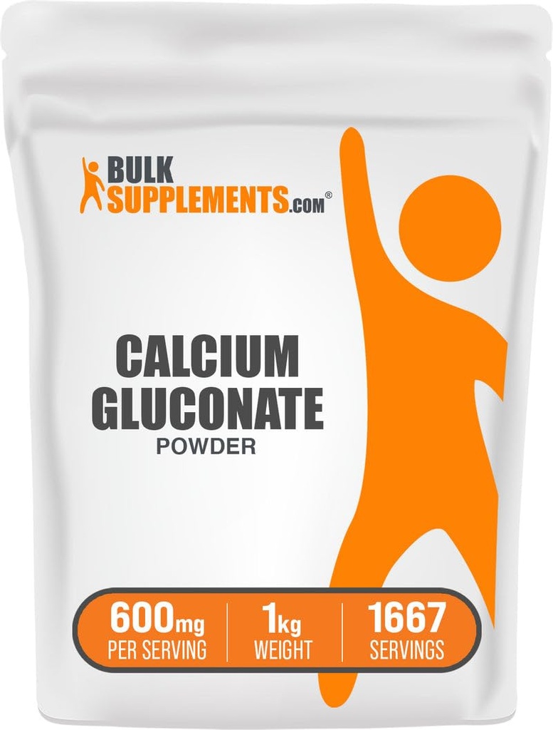 BulkSupplements.com Glukonian wapnia Proszek - Suplement wapnia, Łatwo Absorbowane - Unflavored & Gluten Free, 600mg na serwowanie, 1 kg (2,2 kg) (Opakowanie 1)