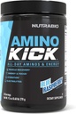 NutraBio Amino Kick - BCAA Proszek z naturalną kofeiną - Amino Acids Supplement for Energy, Hydration & Recovery - BCAA, Electrolytes & Amino Acids - Blue Malina, 30 Służenie