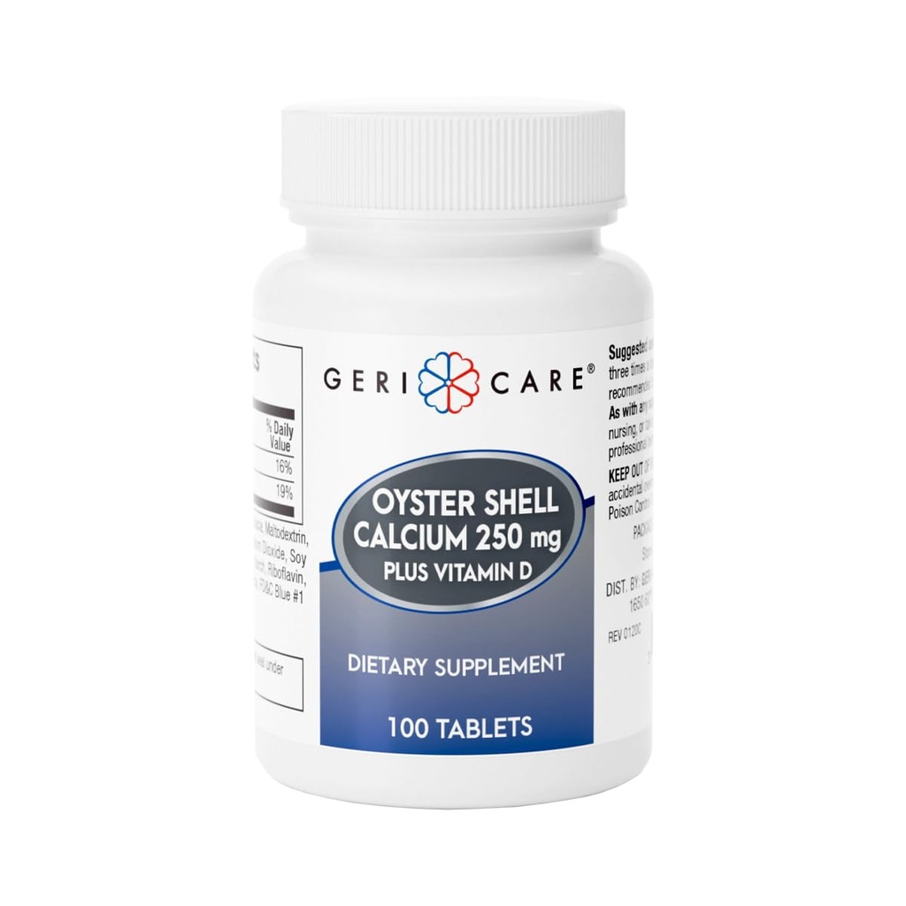 Gericare Oyster Shell Wapń 250mg, Witamina D 125j. m. tabletki, suplement odżywczy do kości, 100 sztuk (opakowanie po 1)