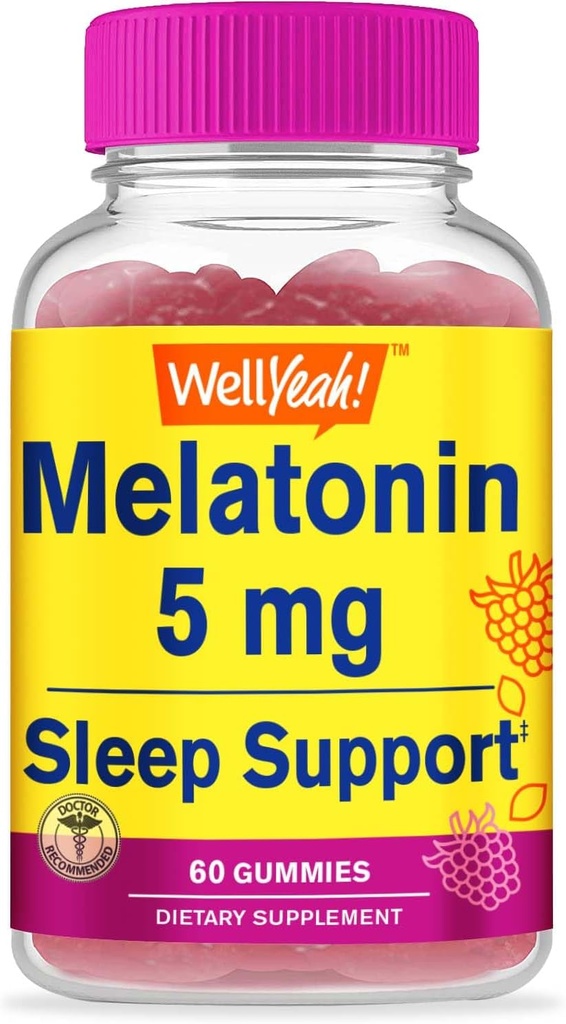 WellYeah Melatonin Gummies 5 mg - Natural Sourced Flavors - Drug-Free Gummy Supplement - Gluten Free and Gelatin Free, Vegetarian - 60 Gummies