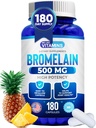 Lubimy witaminy Bromelain 500 mg kapsułki - 1200 GDU / Serving - Suplement bromelainowy z ekstraktu ananasowego - Enzymy proteolityczne do trawienia, Wchłanianie, Ból stawów, Ból mięśni - 180 Kapsułki