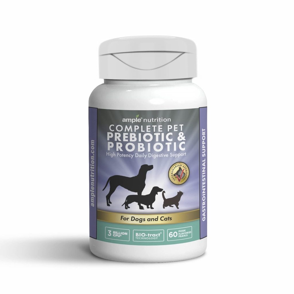 Ample Nutrition Complete Pet Prebiotic + Probiotic dla psów i kotów, 60ct Wieprzowe perły aromatyczne
