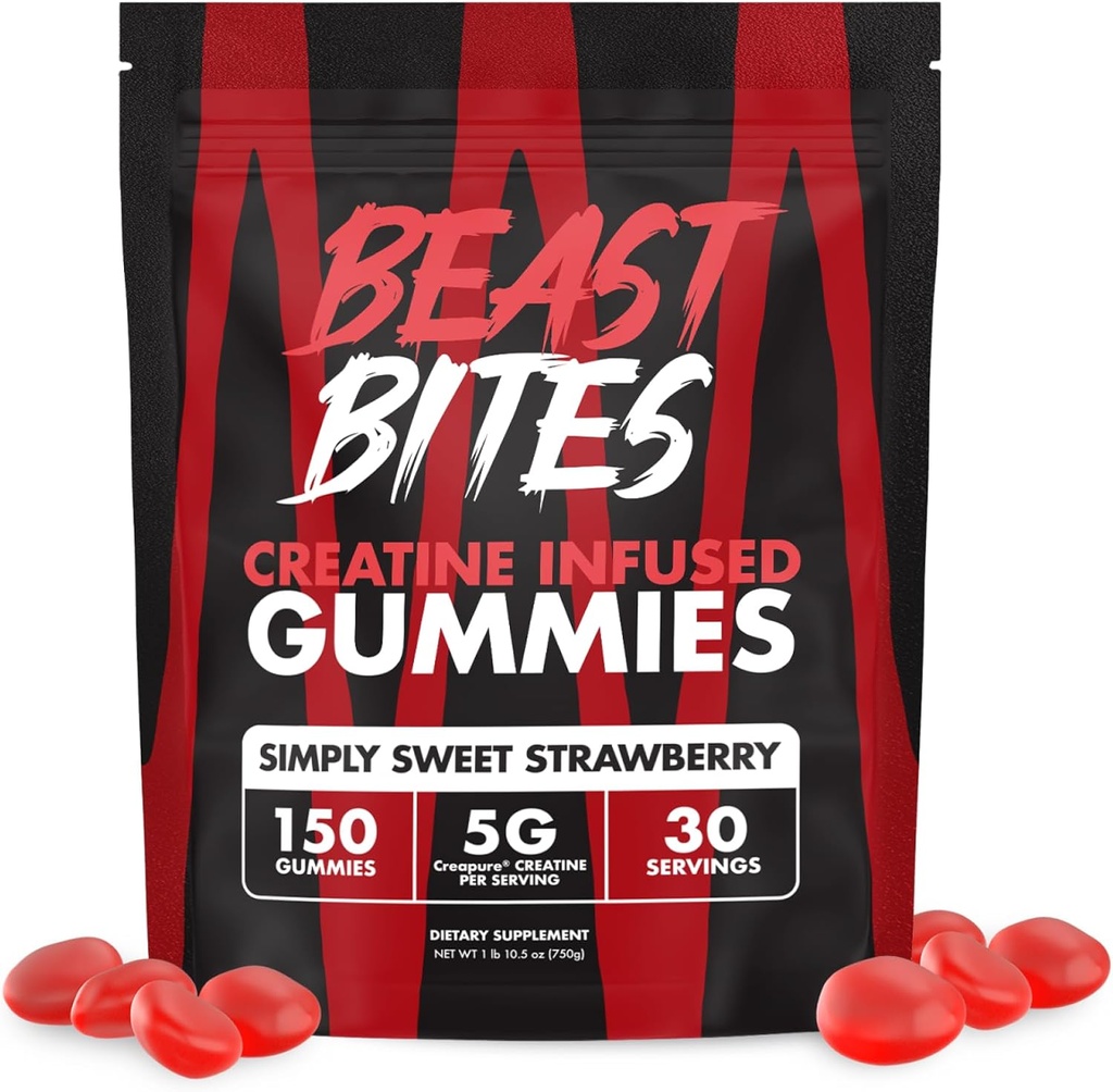BEAST BITES - Kreatyna Infused Gummies - 5g Creapure Creature Monhydrate Per Serving - NSF Certified for Sport - 30 Służenia