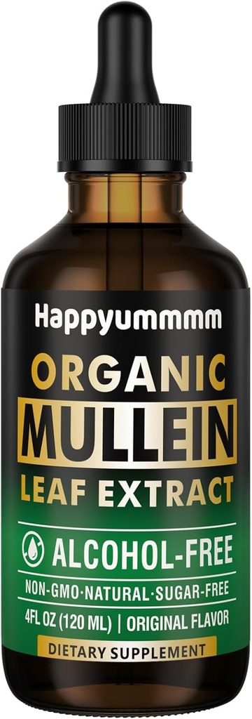 Mullein Drops for Lungs Cleanse, Vegan Mullein Leaf Extract Tincture with Chlorophyll, Wsparcie immunologiczne, układu oddechowego - 4 fl oz (120 ml)