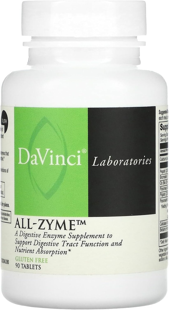 Davinci Laboratories - All- Zyme, Enzymy Proteolityczne i Suplement Enzymu Trawiennego, Bloating, Gaz, Zaparcia i Joint Health, Non-GMO Składniki, 90 Tabletki