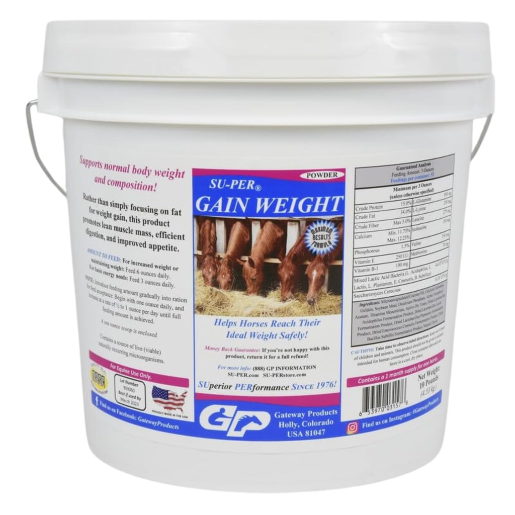 SU- PER Gain Waga dla koni - Suplement do koni Gainer dla koni - Promotes Lean Muscle Mass, trawienie & Apetite - 10 Funt, 1 Miesiąc dostaw