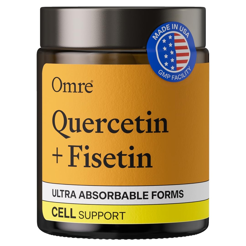 OMRE Quercetin i Fisetin Suplementy - Trzyczęściowy Tested Suplementy senolityczne dla wsparcia starzenia - 500mg Quercetin Phytosome i 100mg Fisetin - Wysoko Biodostępne Formularze