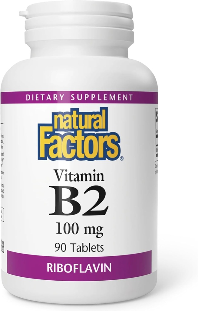 Czynniki naturalne - Witamina B2 Riboflavin 100 mg, Wsparcie dla Energii i Normalnego Metabolizmu, 90 tabletek