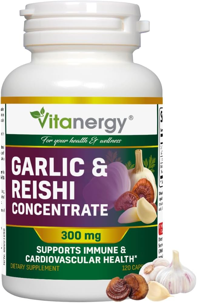 Czosnek i Reishi Kapsułki - Kardiochirurgiczne Zdrowie i Wsparcie immunologiczne - Potent Whole Bulbs Extract, Brak posmaku - 120 Vegan Czapki