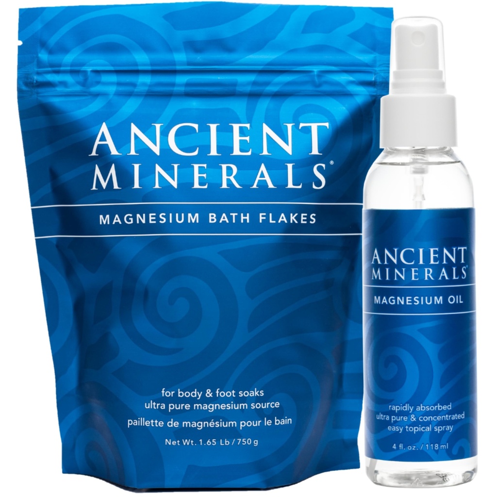 Ancient Minerals Magnezu Płatki do kąpieli i Magnezu Oil Spray Bundle - Czysty Genuine Zechstein Chlorek