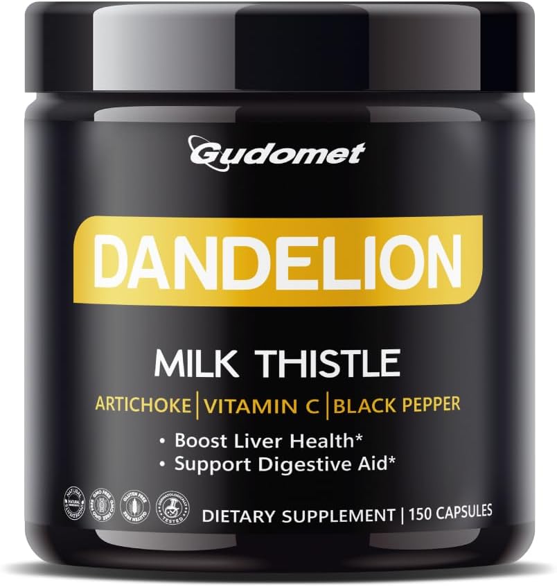 Dandelion z mlekiem Tistle, Karczoch, Witamina C i czarny pieprz - Wspiera wątrobę Zdrowie i pomoc pokarmowa -150 Capsules - Made in USA