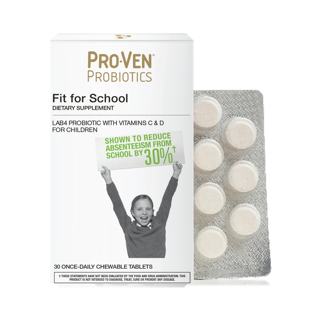 Pro- Ven Fit dla dzieci szkolnych Probiotyczne tabletki do żucia 124; 12,5 Miliard CFU z witaminą C & D dla wieków 4- 16 XP 124; Naturalny aromat truskawkowy 124; wegetarianin, gluten & Laktoza Bezpłatne 124; 30 Tabletki dzienne
