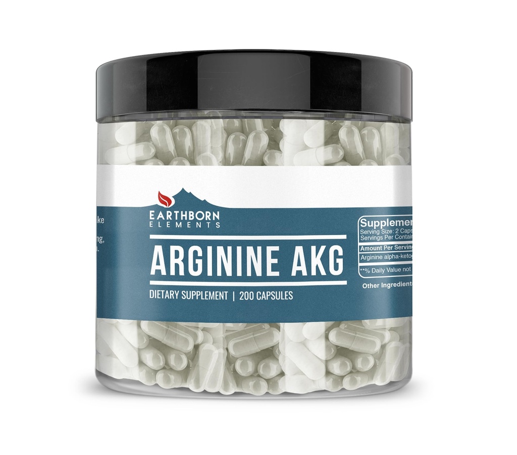 Earthborn Elements Arginina AAKG 200 Kapsułki, Czysty i Nierozcieńczony, Brak dodatków