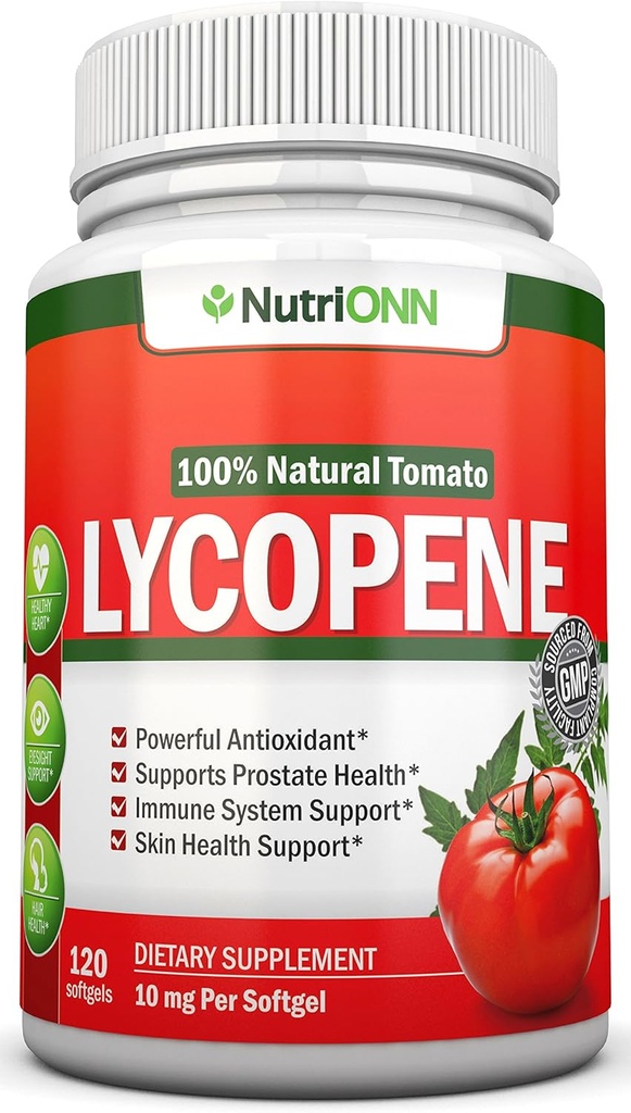 Likopen - 10MG - 120 Softgels - 3 Miesiące Dostawy - Premia Przeciwutleniacz Jakości - 100% Natural Tomato - Doskonały dla Prostate Health, Immune System Support, Heart Health and Eyesight Support