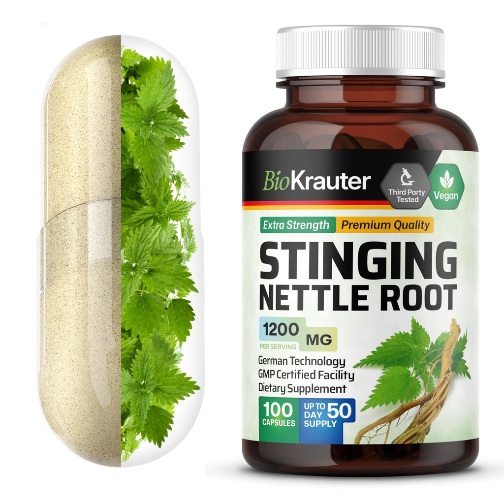 BIO KRAUTER Stinging Nettle kapsułki 1200 mg - 100 Natural Urnanal Tract & Total Support Caps - Nettle Root Powder (Urtica Dioica) - Non GMO